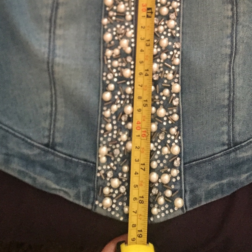 Bebe Pearl Embellished Cropped Denim Jacket XS - Picture 4 of 5